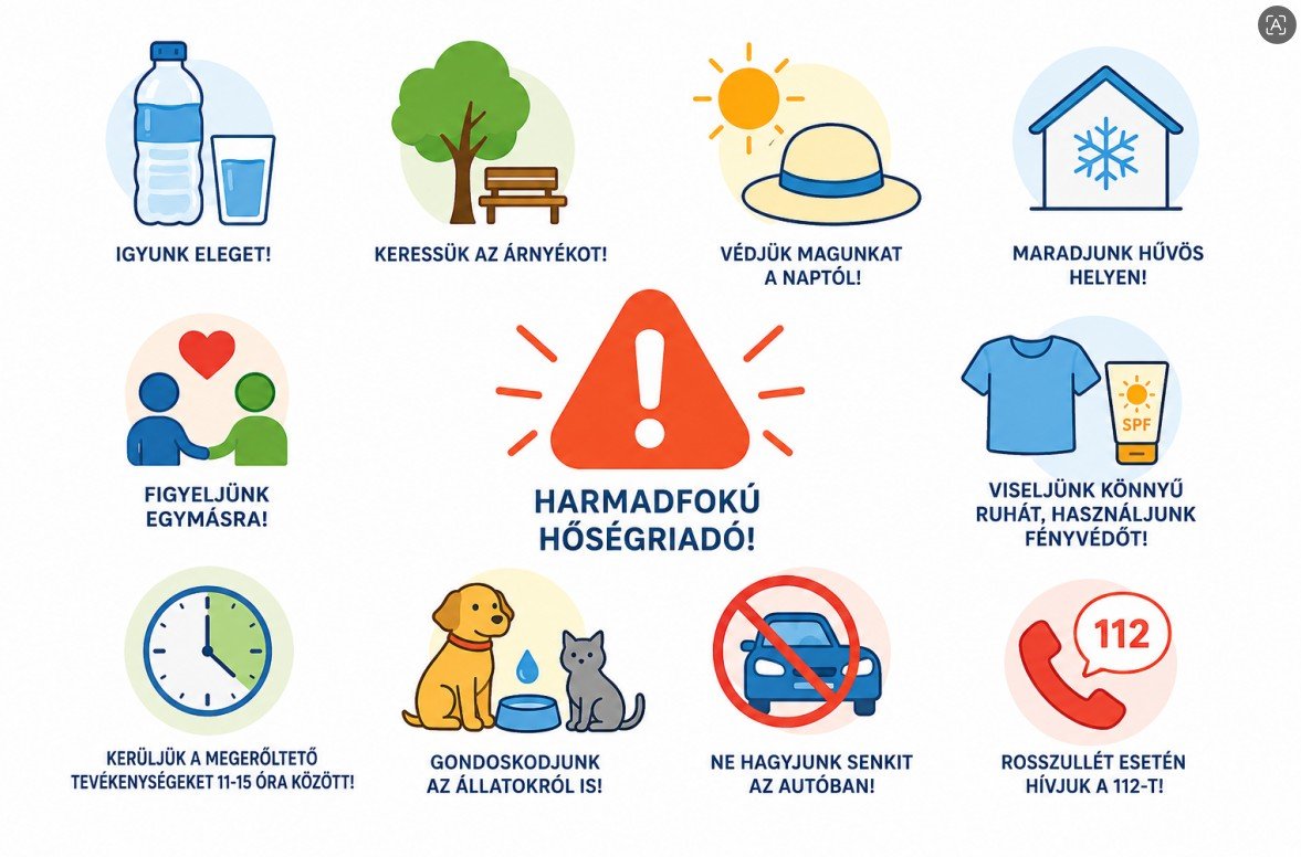 Harmadfokú hőségriadó: vigyázzunk magunkra és egymásra!